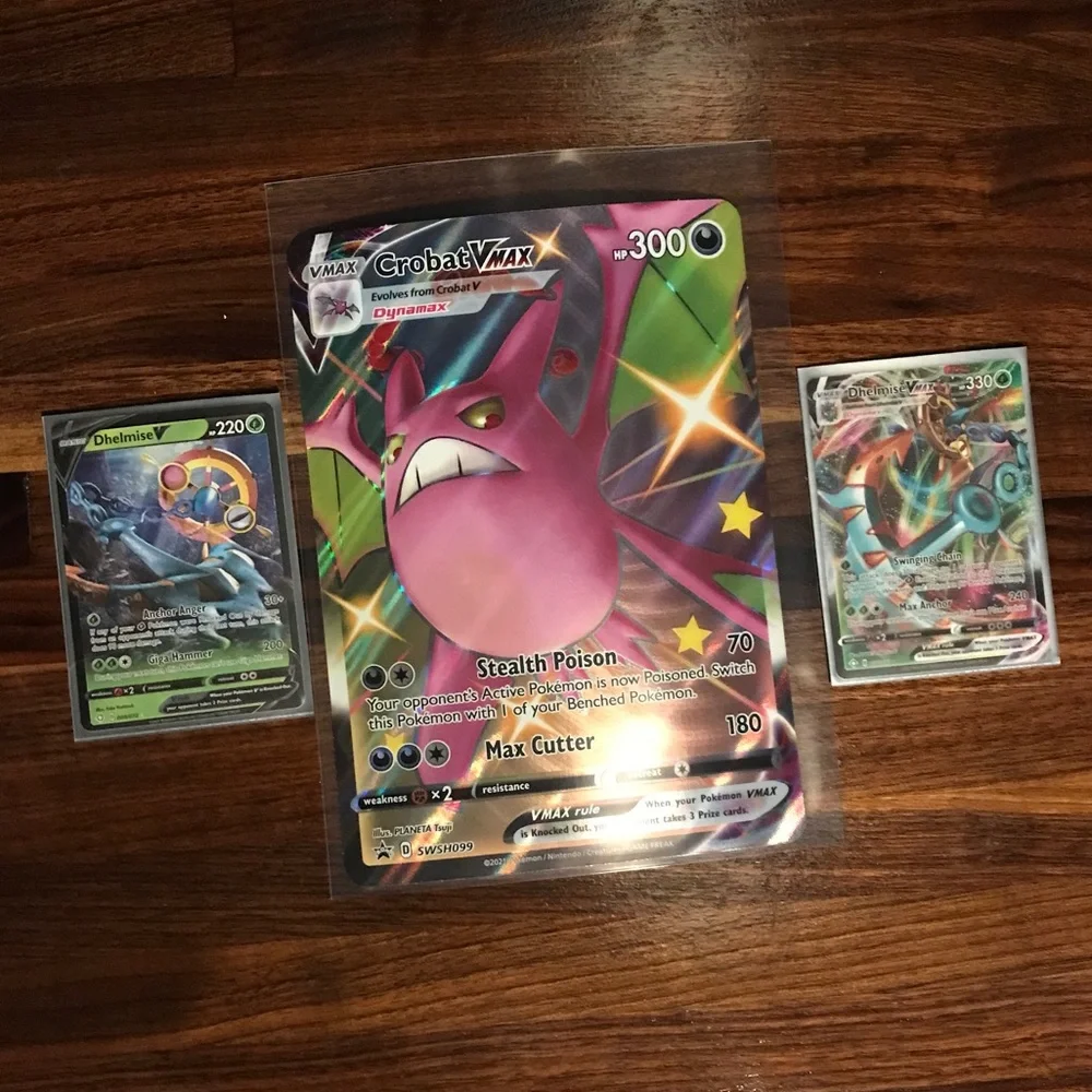 Pokemon Crobat over sized card and Dhelmise V and Vmax